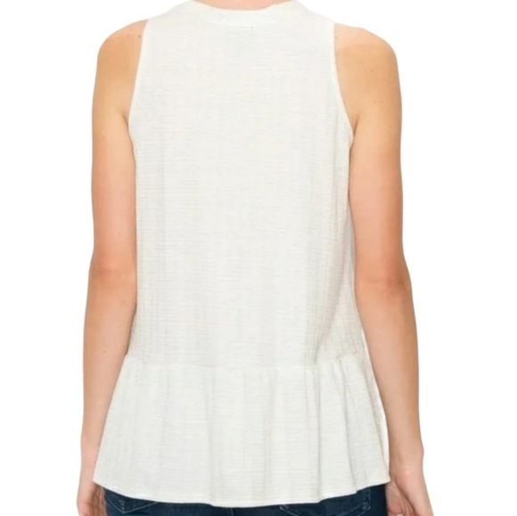 W5 | Women's White and Gold Metallic Sleeveless Ruffle Peplum Top (Size XL) - Picture 14 of 14